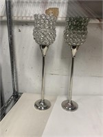 2 Silver Crystal Candle/Floral Holders