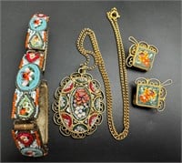 Vintage micromosaic bracelet,necklace,earrings