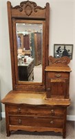 Antique Oak Dresser w/ Mirror and Hat Cabinet