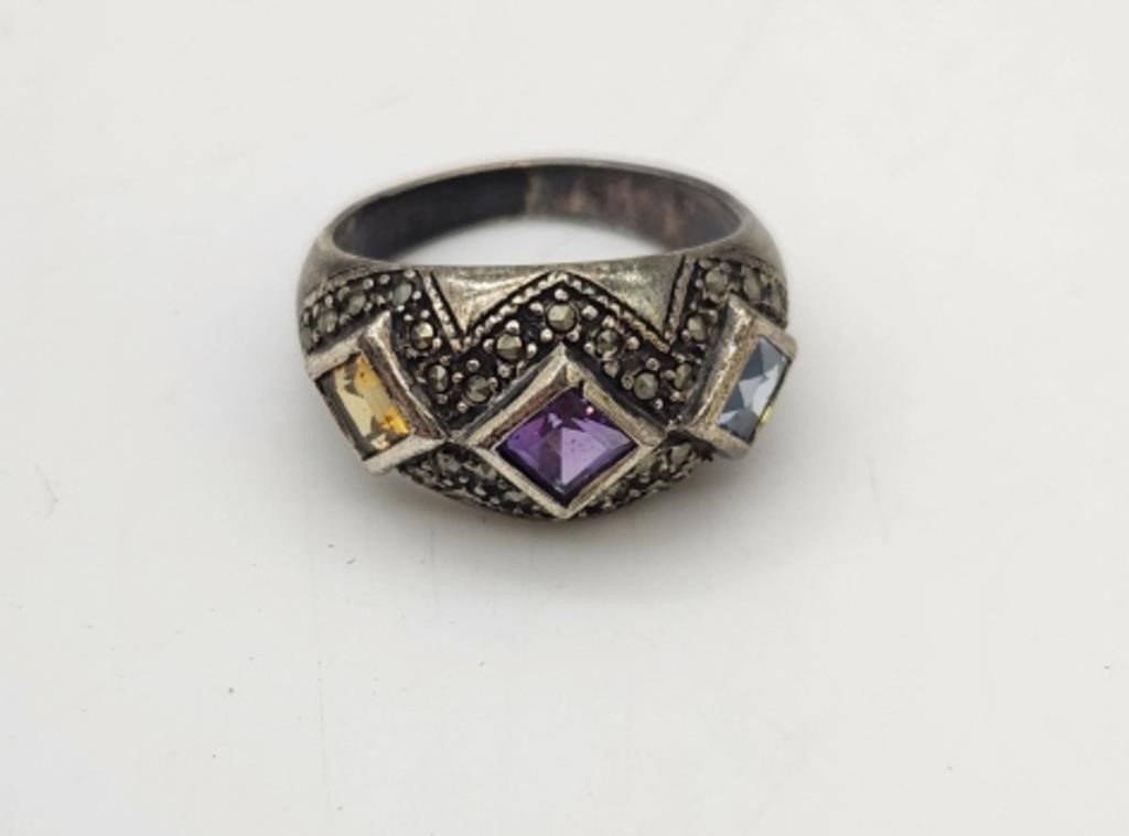 Sterling Marcasite and Gemstone Ring
