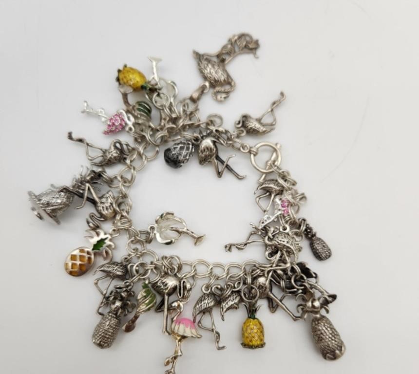 Sterling Charm Bracelet w/ Lots of Charms