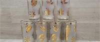 (7) Libbey Gold Leaf Frosted Highball Glasses