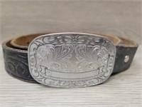 Hand-tooled Leather Belt w/ Buckle