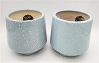 Two White Speckled Blue Planters