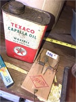 Vintage Orkin Rat Trap & Texaco Oil Can