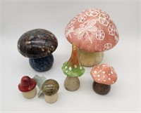 6 Ceramic Yard or Pot Mushrooms