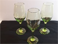 3pc Lime Green Wine Stem Glasses