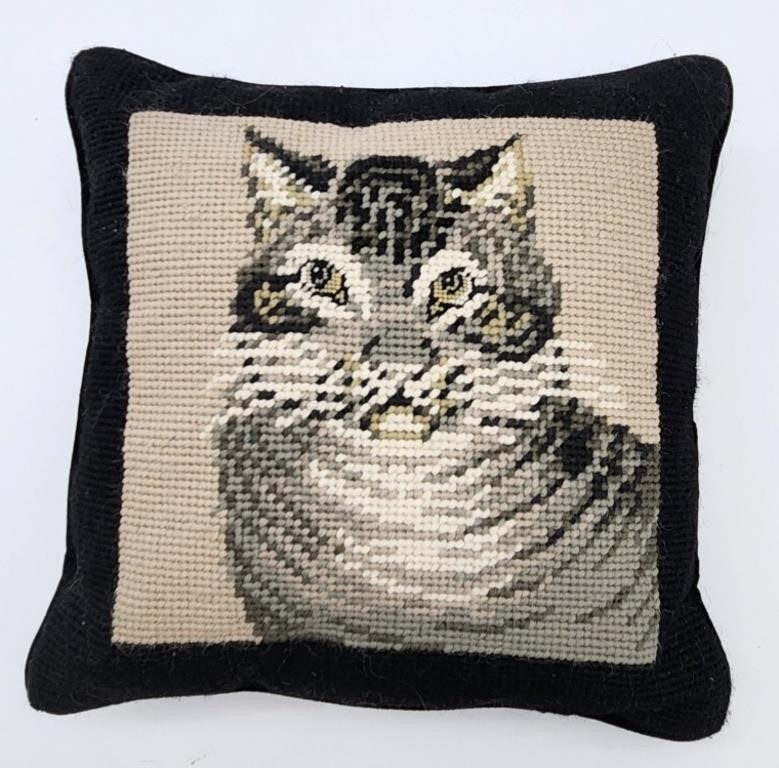 Needlepoint Cat Pillow