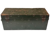 Green Painted Wood Trunk with Metal Crosses