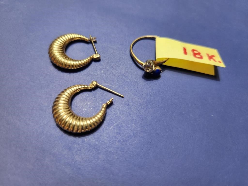 14k yellow gold hoop earrings & tiny 18k yellow...