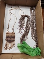 Beaded pouch necklace & beautiful beaded scarf....