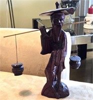 Solid Wood Hand Carved Chinese Fisherman