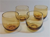 4pc Amber Glass Roly Poly Tumblers Votives. One