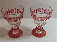 2pc Cranberry Flash Goblets Rainbow Art Glass