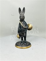 8 1/2" tall bronze hare with hunting horn