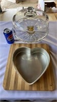 Glass Cake Plate and Lid Set, Heart Cake Pan,