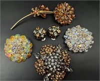 Vintage rhinestones and ab crystal jewelry lot
