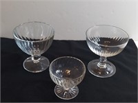 3pc Assorted Faceted Goblets. One Glass Is