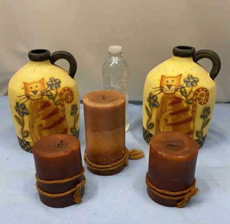 Bobs Pottery Large Jugs and Candle Home Decor