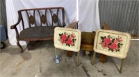 Antique Victorian Settee on Casters, TV Trays &