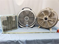 Two wind machine fans and a box fan