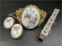 Vintage whiting and davis bracelet/earrings , EB