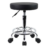 KKTONER PU Leather Round Rolling Stool with Foot