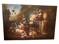 Large Unframed Floral Oil Painting on Canvas