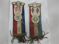 Two Antique Double Sided Labor Union Ribbons 8"