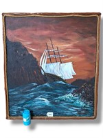 Large Oil on Canvas Nautical Painting