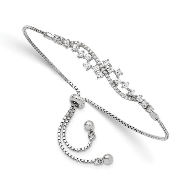 Sterling Silver Rhodium-plated  Crystal Bracelet