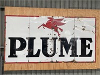 Original 4 piece enamel Plume sign approx 12 x 6ft
