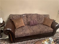 Nice Leather And Upholstered Couch W/ Pillows