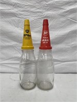 2 x genuine quart oil bottles & BP Visco tops