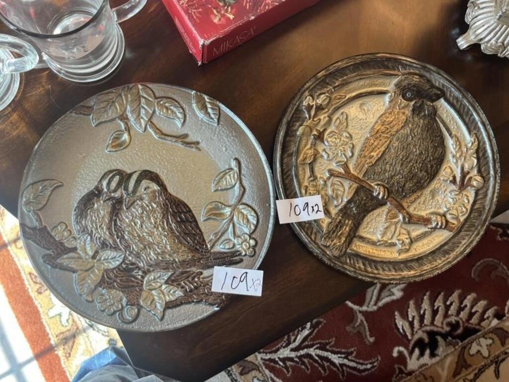 2 Glass Bird Plates