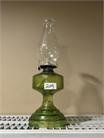 Antique Green Glass Oil Lantern W / Globe