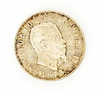 Coin 1873  Italy 5 Lira Silver Almost Unc.