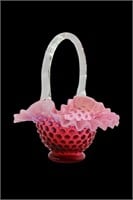 Fenton Cranberry Glass Ruffle Basket