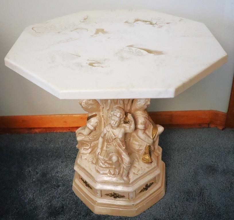 Vintage Marble Top Pedestal Side Table