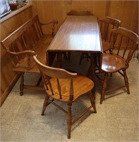 Drop Leaf Table, Deacon Bench & 4 Chairs