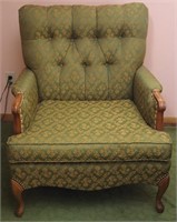 Vintage Queen Anne Style Tufted  Arm Chair