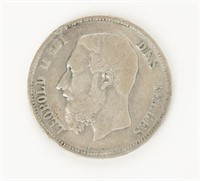 Coin 1868 Belgium 5 Francs in Fine