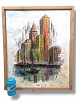 MCM Abstract Painting Cityscape on Canvas