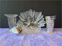 Mikasa tulip bowl, crystal vase and misc