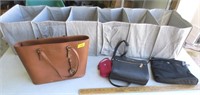 Foldable storage container, purses