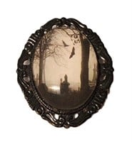 UNUSAL VINTAGE LARGE GOTHIC CEMETARY CAMEO BROOCH