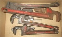 (4) Pipe wrenches. Brands include Ridgid, etc.