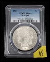1921 Morgan dollar, PCGS slab certified MS-64