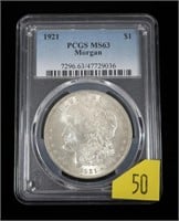 1921 Morgan dollar, PCGS slab certified MS-63