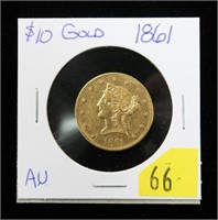 1861 $10 Gold Liberty Head Eagle, AU